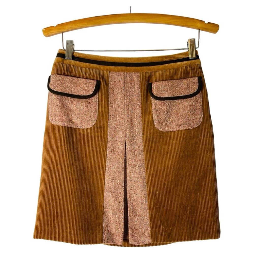 Loft brown tan corduroy ribbed pleated preppy academia skirt 0P